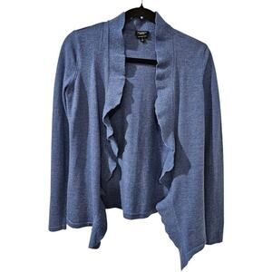 Talbots 100% Merino Wool Blue Ruffle Open‎ Front Cardigan Womens Size Small